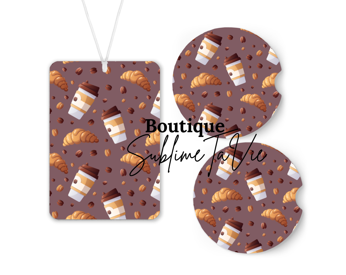 Désodorisant et sous verres de voiture café