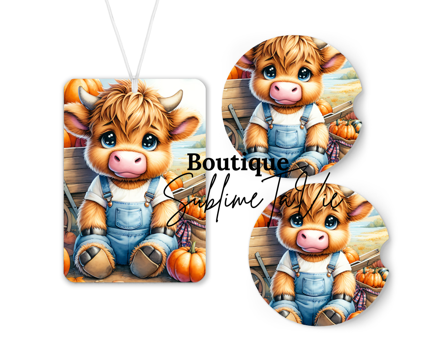 Désodorisants et sous verres de voiture vache automne