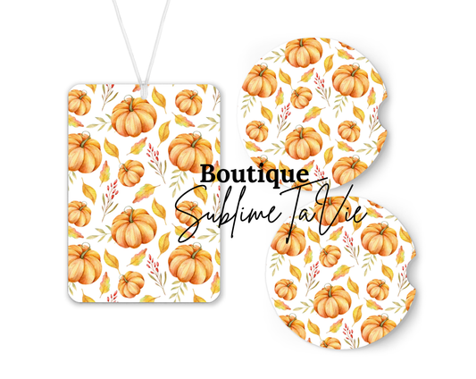 Désodorisant et sous verres de voiture citrouille