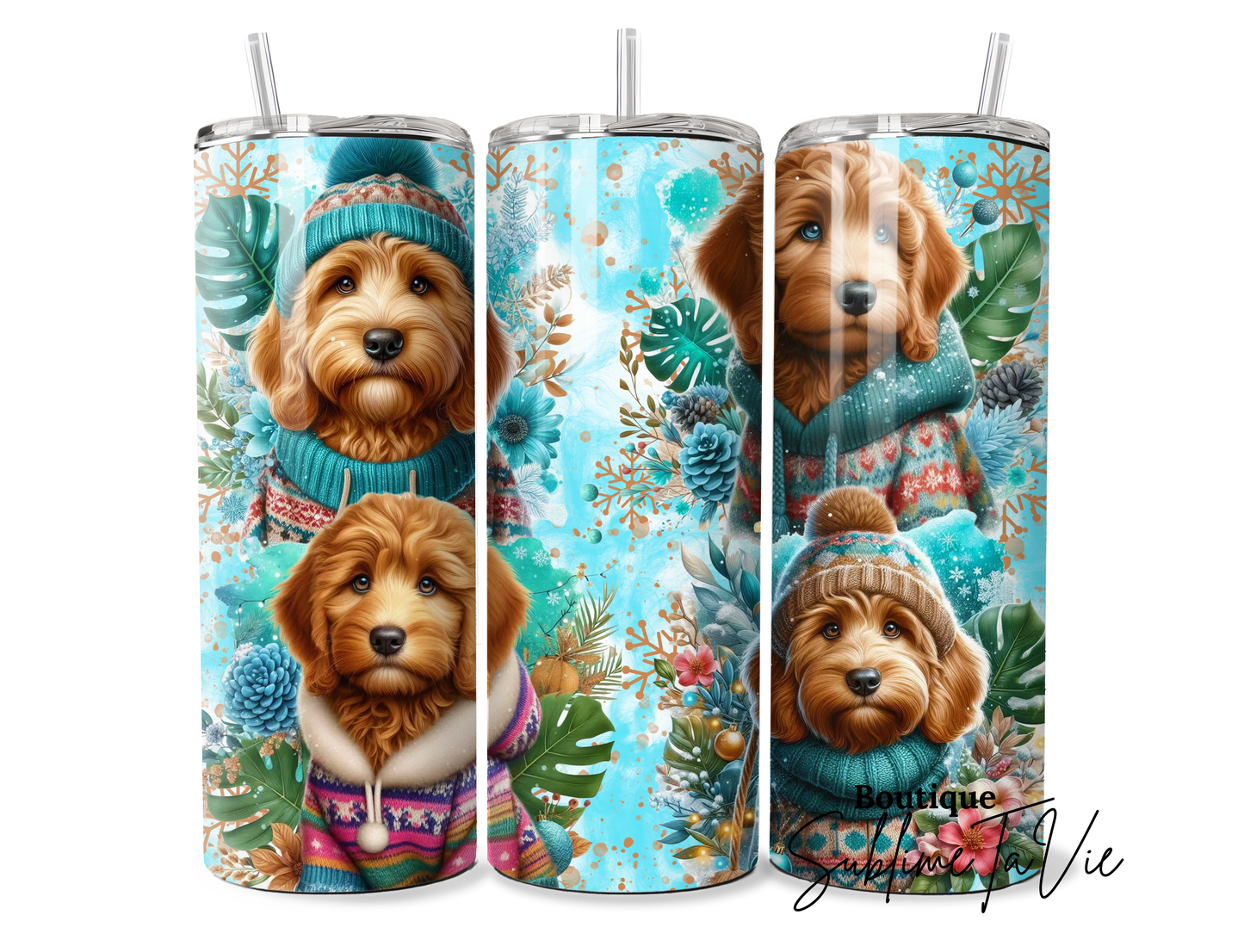 Tumbler golden doodle Noël