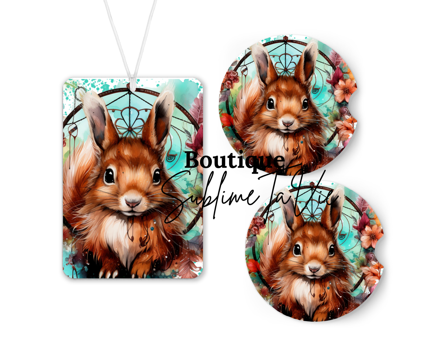 Désodorisants et sous verres de voiture écureuil