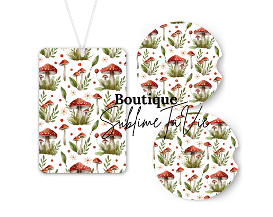 Désodorisant et sous verres de voiture champignons