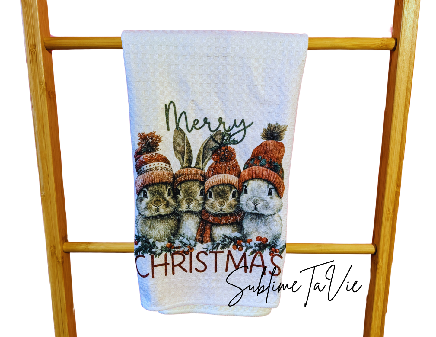 Serviette de cuisine lapin de noël