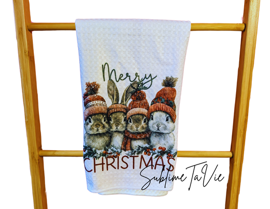 Serviette de cuisine lapin de noël