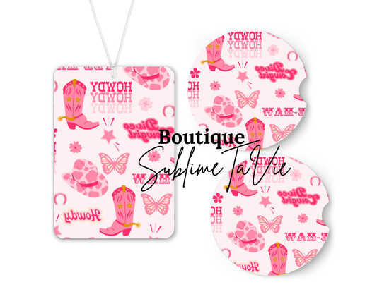 Désodorisant et sous verres de voiture cowgirl